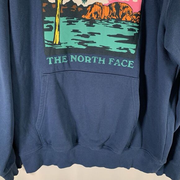 North Face Hoodie Men's Large Blue Graphic Print Pockets Drawstring Pullover - Picture 3 of 10